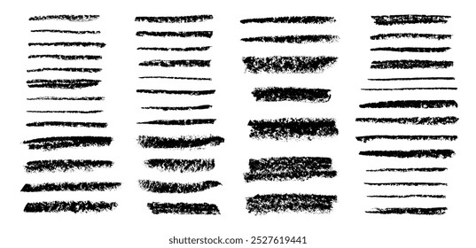 Charcoal grunge strokes and borders set. Coal pencil sketches. Grunge strokes, lines and curves collection. Black coal pencil brushes.