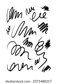 Charcoal hand drawn texture scribble marker and ink doodles. Vector illustration of lines, waves. Texture design elements of scribble lines