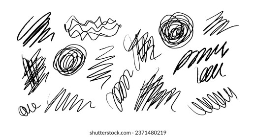 Charcoal hand drawn texture scribble marker and ink doodles. Vector illustration of lines, waves. Texture design elements of scribble lines