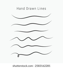 charcoal highlight strokes doodle set. Pencil underlines. Hand drawn editable cursive lines for social media and posters. Vector set of hand drawn underline.