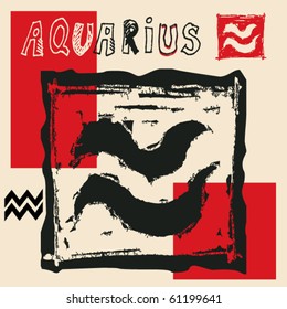 charcoal horoscope, hand drawn sign of the zodiac aquarius