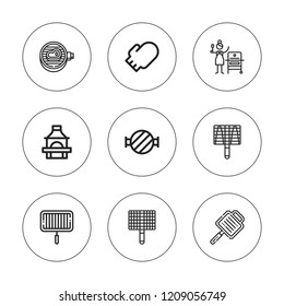 Charcoal icon set. collection of 9 outline charcoal icons with barbecue grill, bbq grill, grill icons. editable icons.