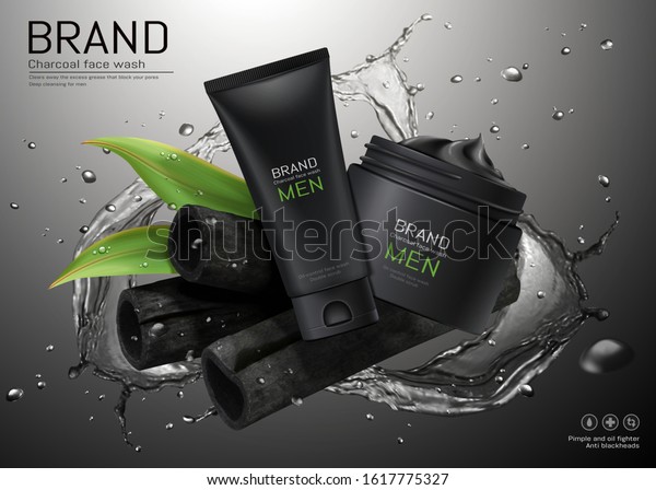 Charcoal Men Face Wash Ads Splashing Stock Vector (Royalty Free) 1617775327