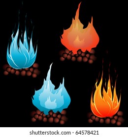 Charcoal on fire. vector isolated on black