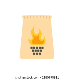charcoal in paper bag, pack of BBQ coal pieces for fire and cooking with barbecue grill, barbeque coal package, flat vector illustration isolated on white background
