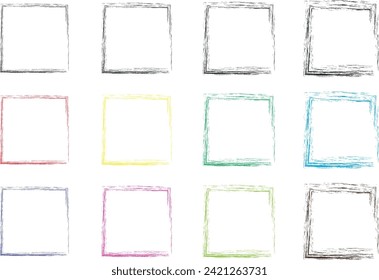 Charcoal pen rectangle borders, Grunge square and rectangle frames, Hand drawn doodle grunge square, Marker scratch scribble scrawl frames, Vector illustration of freehand painted angular note.