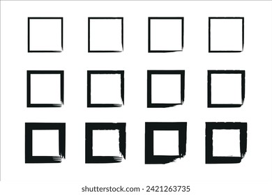 Charcoal pen rectangle borders, Grunge square and rectangle frames, Hand drawn doodle grunge square, Marker scratch scribble scrawl frames, Vector illustration of freehand painted angular note.