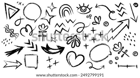 Charcoal pencil or crayons scribble doodles and decorative design elements black and white vector. Collection of hand drawn colorful charcoal doodle shapes .Hand drawn scribble abstract shapes