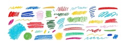 Charcoal Pencil Curly Lines, Squiggles And Shapes. Grunge Pen Scribbles Collection. Hand Drawn Vector Pencil Lines And Doodles. Bright Color Charcoal Or Chalk Drawing. Rough Crayon Strokes.