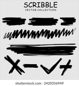 Charcoal pencil curly lines and squiggles. Scribble brush strokes vector set. Hand drawn marker scribbles. Black pencil sketches. Brush stroke lines, squiggles, daubs isolated.