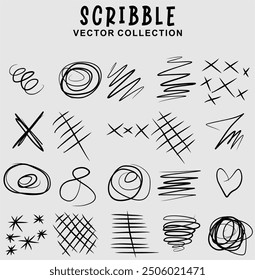 Charcoal pencil curly lines and squiggles. Scribble brush strokes vector set. Hand drawn marker scribbles. Black pencil sketches. Brush stroke lines, squiggles, daubs isolated.