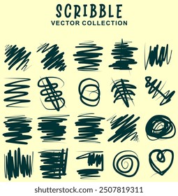 Charcoal pencil curly lines and squiggles. Scribble brush strokes vector set. Hand drawn marker scribbles. Black pencil sketches. Brush stroke lines
