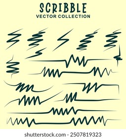 Charcoal pencil curly lines and squiggles. Scribble brush strokes vector set. Hand drawn marker scribbles. Black pencil sketches. Brush stroke lines