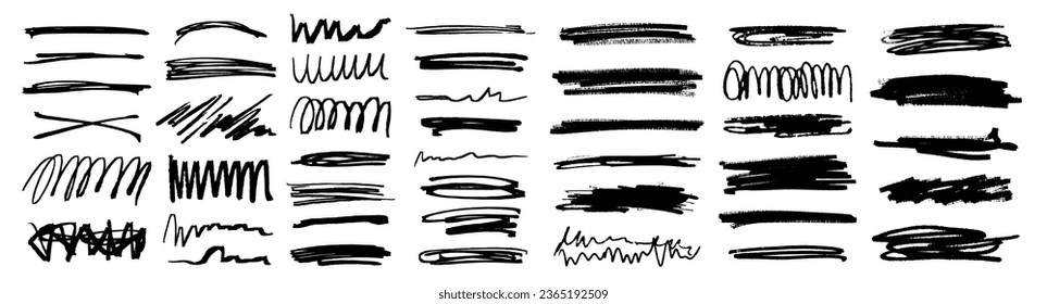 Charcoal pencil scribble stripes and bold paint shapes. Childrens crayon or marker doodle rouge handdrawn scratches. Vector illustration of squiggles in marker sketch style