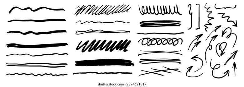 Charcoal pencil scribble stripes and bold paint shapes. Childrens crayon or marker doodle rouge handdrawn scratches. Vector illustration of squiggles in marker sketch style