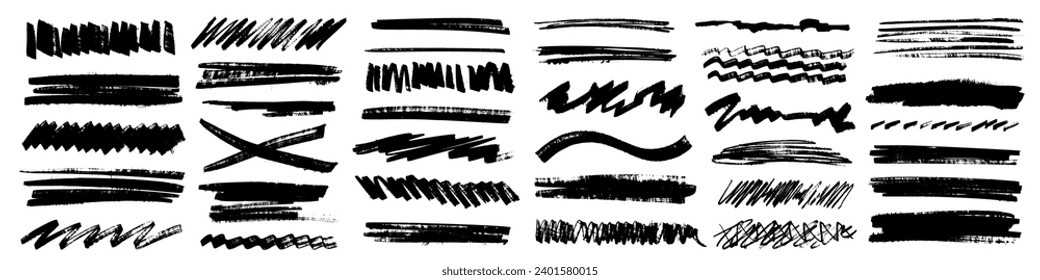 Charcoal pencil scribble stripes and bold paint shapes. Childrens crayon or marker doodle rouge handdrawn scratches. Vector illustration of squiggles in marker sketch style