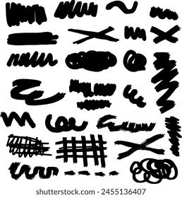 Charcoal pencil scribble stripes and bold paint shapes. Childrens crayon or marker doodle rouge handdrawn scratches. Vector illustration of squiggles in marker sketch style