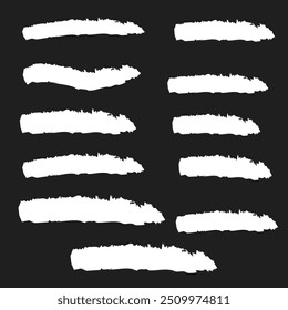 Charcoal pencil straight horizontal lines. Scribble black strokes vector set. Charcoal texture lines isolated on white background. Grunge smears, thin and thick chalk strokes, pencil dividers.