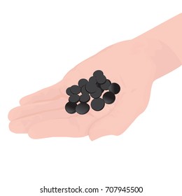 Charcoal pillss  in a hand vector illustration