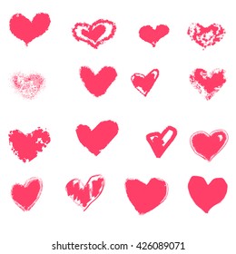 Charcoal pink heart set on white background. Heart design elements.