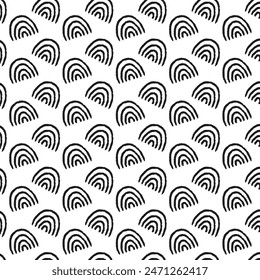 Charcoal rainbow regular seamless pattern. Black doodle rainbow sign repeat on white background. Hand drawn scribble design. Vector illustration.