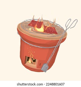 Charcoal Roast Bak Kwa Flat Illustration