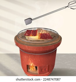 Charcoal Roast Bak Kwa Realistic Illustration