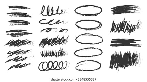 Elementos de diseño vectorial de pincel dibujado a mano de carbón de carbón vegetal