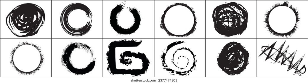Rayas de garabatos de carbón vegetal y formas de pintura en negrita. Los niños rozan o marcan rollos dibujados a mano. Ilustración vectorial de los calamares en el estilo de sketch de marcadores