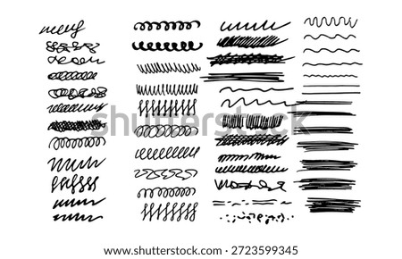 Charcoal scribble stripes. Chalk crayon or marker doodle rouge  scratches. Vector illustration of lines, waves, squiggles in marker sketch style. 
