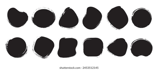 Charcoal shape, ink paint brush, grunge organic blob, irregular stain, black stroke spot isolated on white background. Abstract simple vector illustration