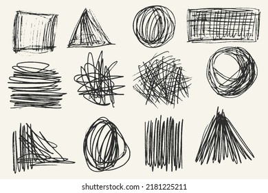 Charcoal Sketch and Abstract Shape Scribble Set