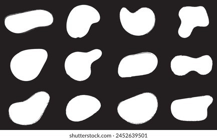 Charcoal sketch frame, organic shapes, paint brush banner, chalk grunge texture, smudge black border different shape isolated on white background. Paint brush shape. Coal style vector illustration.EPS