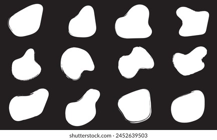 Charcoal sketch frame, organic shapes, paint brush banner, chalk grunge texture, smudge black border different shape isolated on white background. Paint brush shape. Coal style vector illustration.EPS