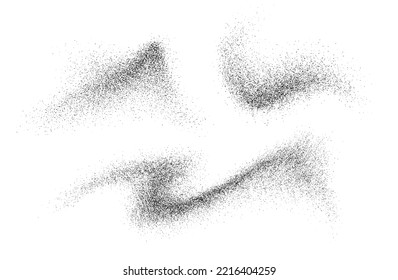 Charcoal splashes, black dot work grain texture, abstract stipple sand effect, gradient from dots isolated on white background. Vector illustration.