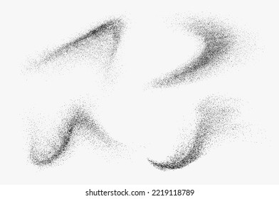 Charcoal splashes, black dotwork grain texture, abstract stipple sand effect, gradient from dots isolated on whitev background. Vector illustration.