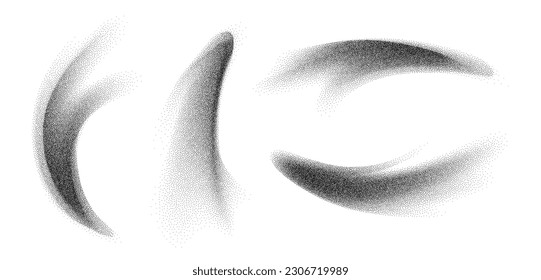 Charcoal splashes, black dotwork grain texture, abstract stipple sand effect, gradient from dots isolated on white background. Vector illustration.