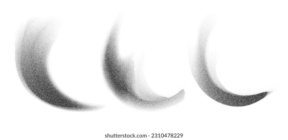 Charcoal splashes, black dotwork grain texture, abstract stipple sand effect, gradient from dots isolated on white background. Vector illustration.