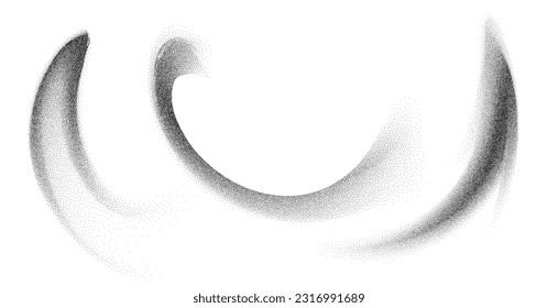 Charcoal splashes, black dotwork grain texture, abstract stipple sand effect, gradient from dots isolated on white background. Vector illustration.