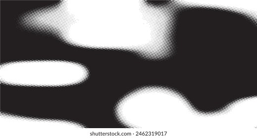 Salpicaduras de carbón, textura de grano de punto negro, efecto de arena de punteado abstracto, gradiente de puntos aislados sobre fondo blanco. Ilustración vectorial.