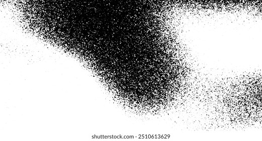 Charcoal splashes, black dotwork grain texture, abstract stipple sand effect, gradient from dots isolated on white background. Vector illustration.