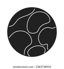 Charcoal spotted planet sphere black and white 2D cartoon object. Cosmic exoplanet isolated vector outline item. Charcoal-dark orb. Planetary. Fantasy surface monochromatic flat spot illustration