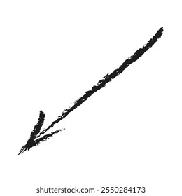 Charcoal straight arrow down left. Doodle hand drawn.