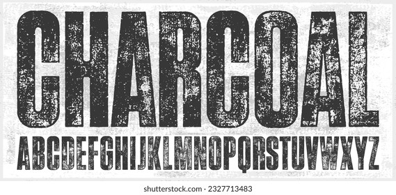 Charcoal Texture Font. Uppercase Bold Condensed. Detailed, individually textured characters with an eroded rough charcoal texture taken from high res scans. Works well at small sizes