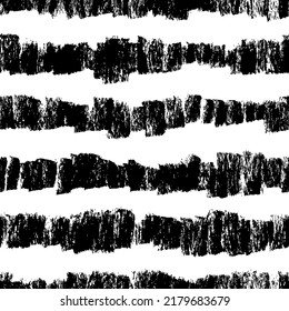 Charcoal thick horizontal lines seamless pattern. Irregular black texture with vertical dashes. Hand drawn vector parallel uneven stripes. Various black pencil stripes with rough, uneven edges.