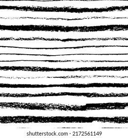Charcoal thick and thin horizontal lines seamless pattern. Hand drawn vector parallel straight stripes. Black and white geometric abstract background. Various stripes with rough, uneven edges.