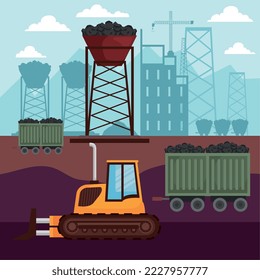 charcoals wagon and excavator scene