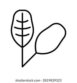 Chard leaf icon. Food and leafy green line symbol. Black and white.