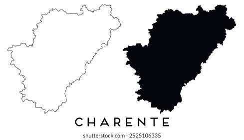 Charente map outline and black silhouette vector
