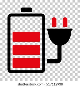 Charge Battery EPS vector pictograph. Illustration style is flat iconic bicolor intensive red and black symbol.
